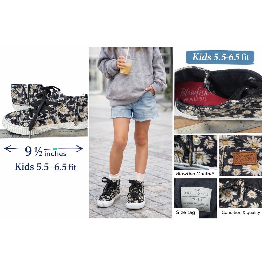 Blowfish Malibu Daisy Floral High Top Sneakers‎ Girls Side Zip Coquette Cute